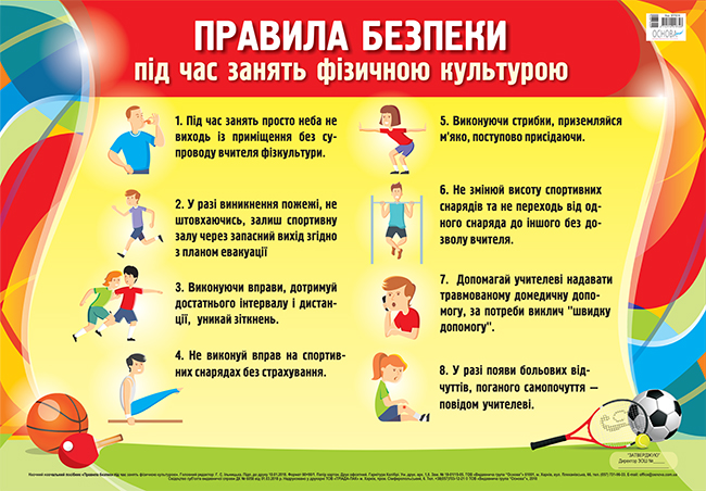 Плакат Правила безпеки під час занять фізичною культурою. Наочність ЗПП016