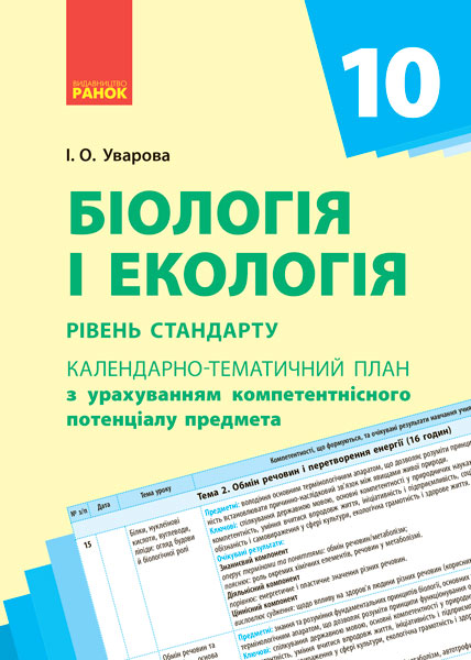 КТП   Біологія і екологія 10 клас Рівень стандарту Уварова І. О.