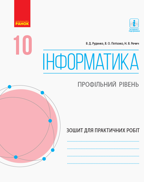 ІНФОРМАТИКА 10 клас Зошит для практичних робіт. Профільний рівень  Руденко В. Д., Потієнко В. О., Речич Н. В.