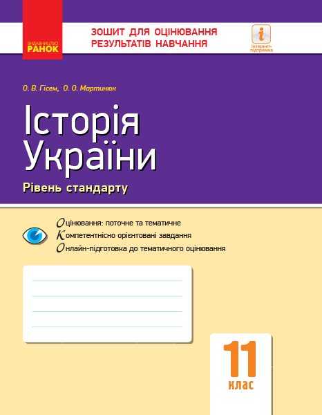Історія України. 11 клас. Зошит для оцінювання результатів навчання Рівень стандарту   Олександр Гісем, Олександр Мартинюк