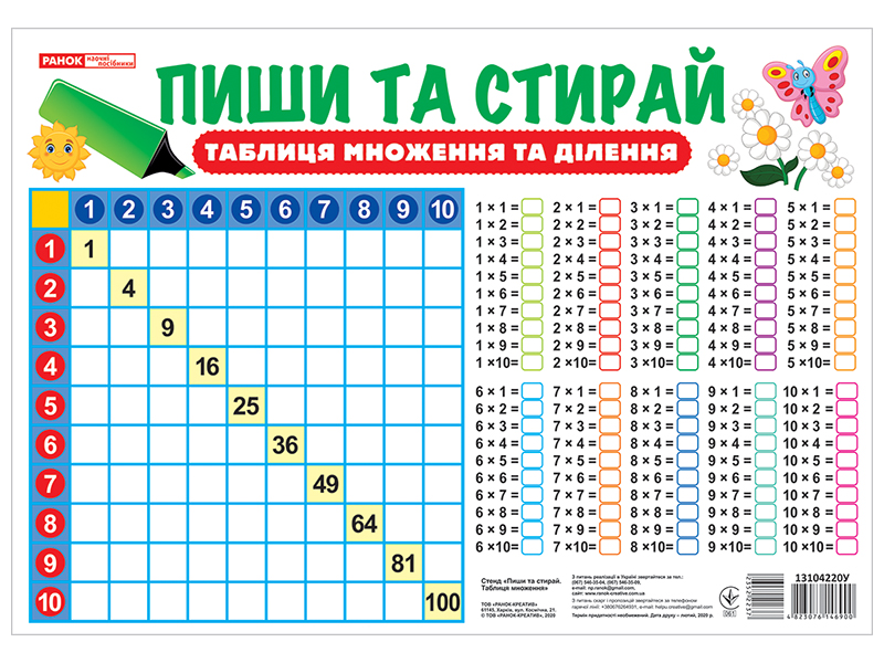 Стенд «Пиши и стирай. Таблица умножения и деления» - фото Ранок Креатив