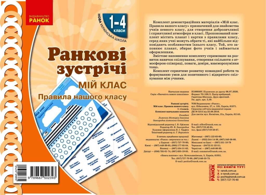 НУШ Ранкові зустрічі. Плакат. Мій клас 1-4 класи