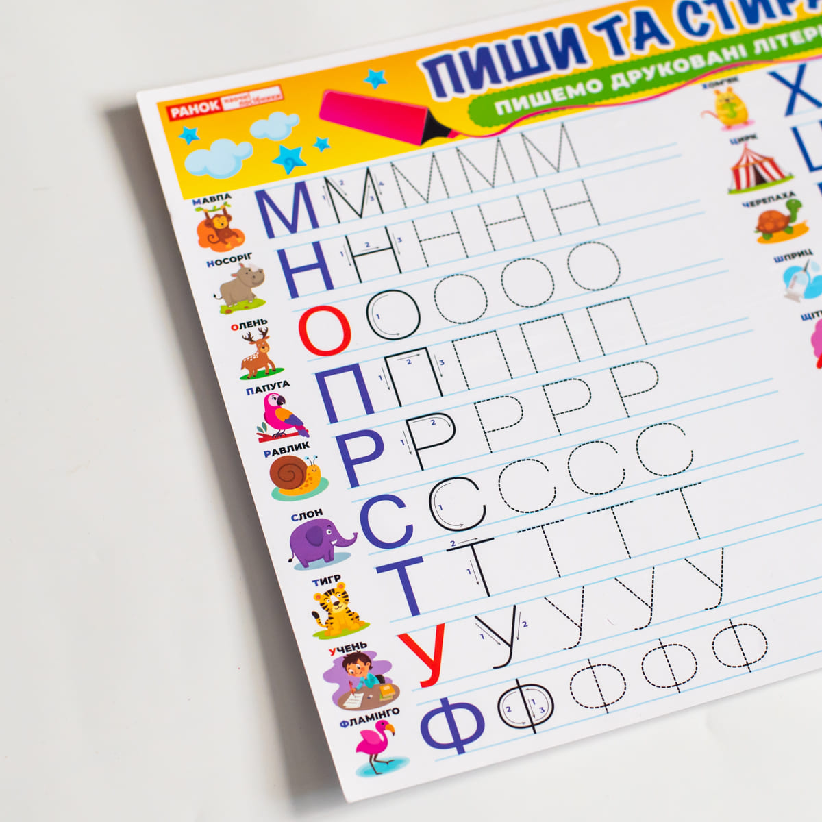 Тренажер «Пиши-стирай. Пишем печатные буквы» - фото Ранок Креатив