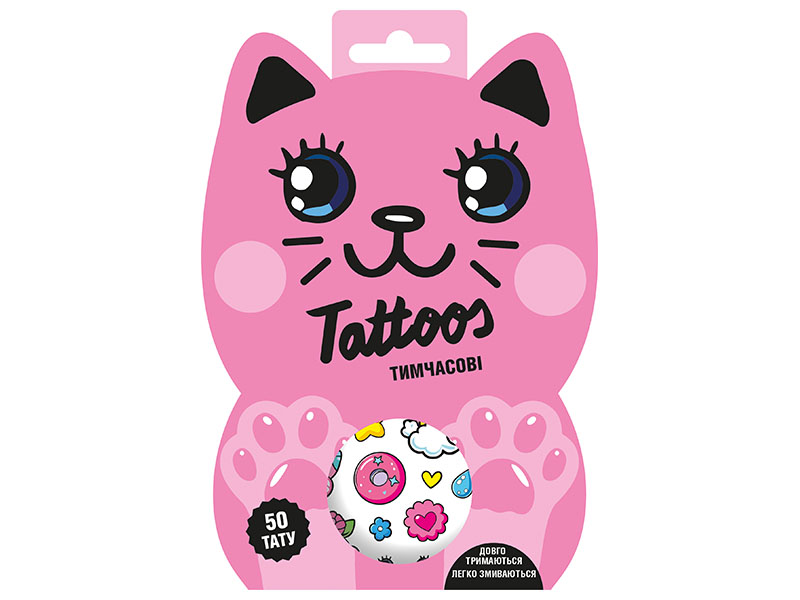 Тимчасові тату для молодших дівчаток. Tattoos. Рожеве кошеня