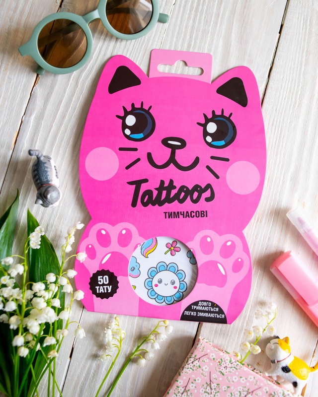 Тимчасові тату для молодших дівчаток. Tattoos. Рожеве кошеня - фото Ранок Креатив