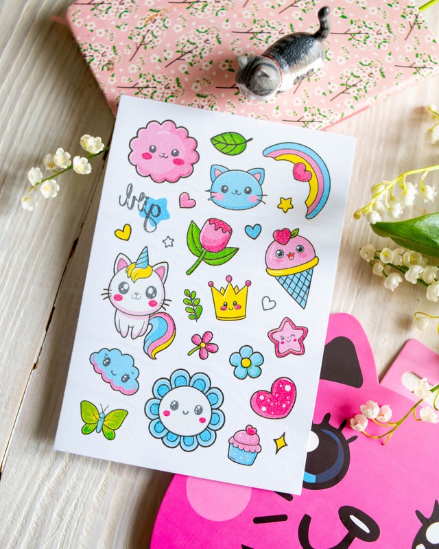 Тимчасові тату для молодших дівчаток. Tattoos. Рожеве кошеня - фото Ранок Креатив