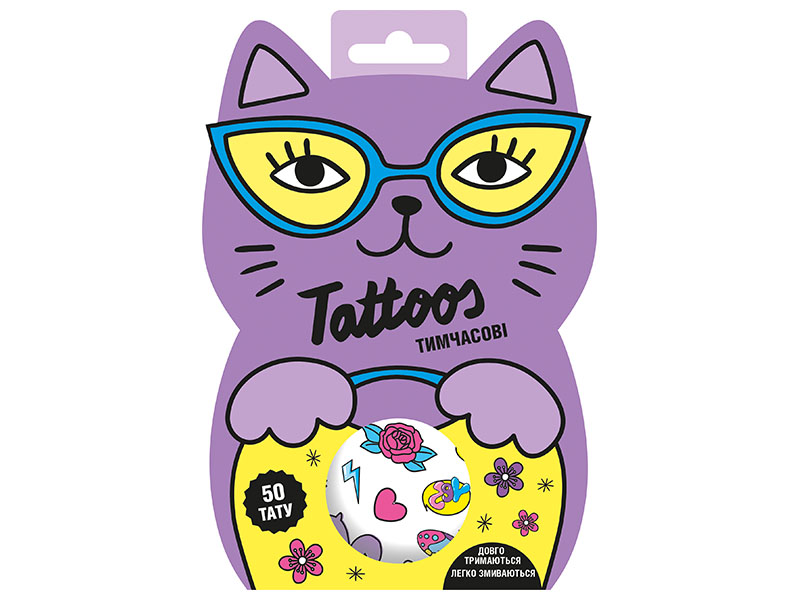 Тимчасові тату для дівчаток старшого віку. Tattoos. Фіолетовий котик