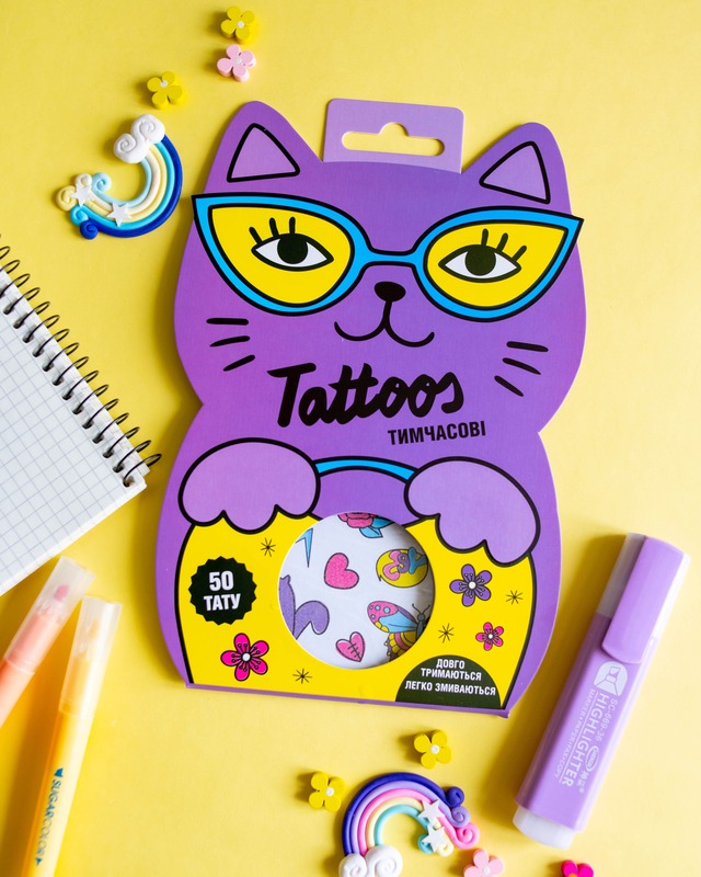 Временные тату для девочек постарше. Tattoos. Фиолетовый котёнок - фото Ранок Креатив